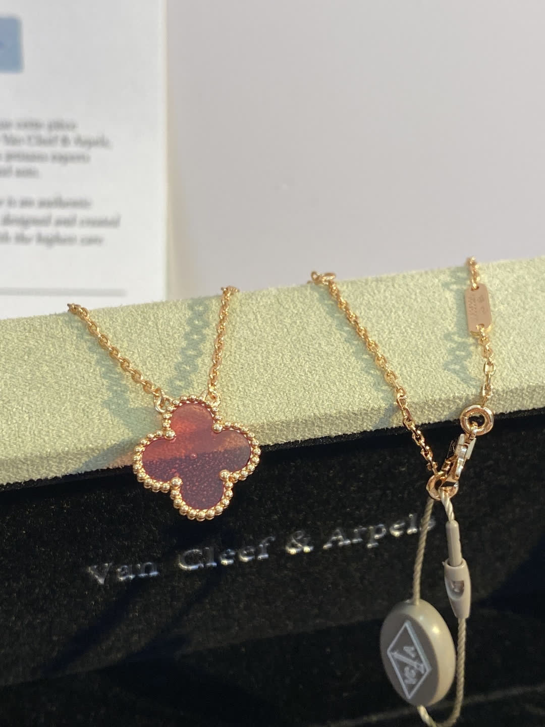 Van Cleef & Arpels Alhambra Pink Enamel Gold Pendant Necklace